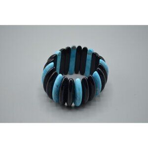 Goldstone & Turquoise Long Bead Stretch Bracelet Chunky Large Bangle Jewelry